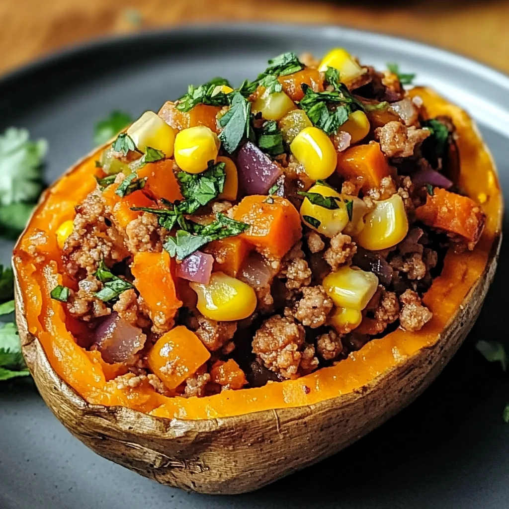 Ground Turkey Stuffed Sweet Potato