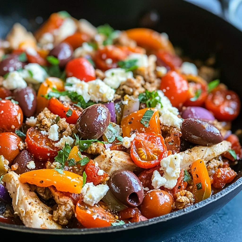 Mediterranean Keto Ground Chicken Skillet with Olives and Feta