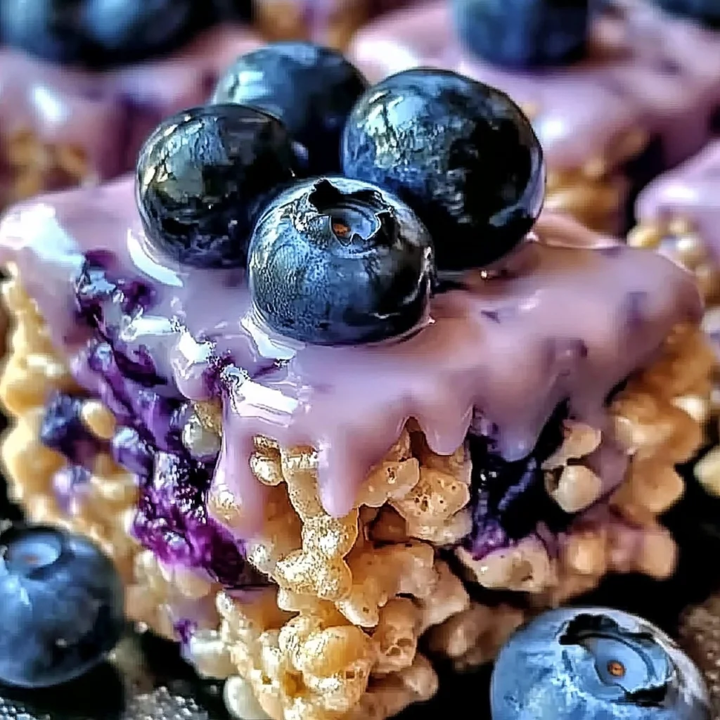 Blueberry Rice Krispies Treats with Vanilla Glaze