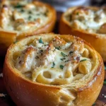Chicken Alfredo Garlic Bread Bowls