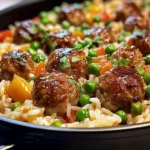 Honey Garlic Meatball Rice Bake