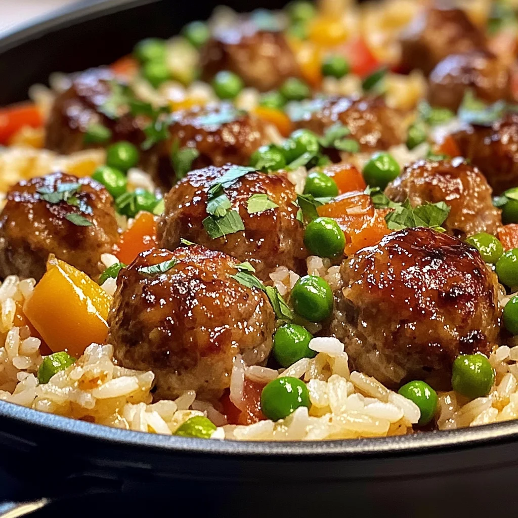 Honey Garlic Meatball Rice Bake