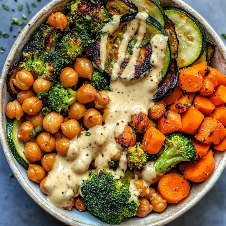 Roasted Veggie Chickpea Bowls with Maple Dijon Tahini Dressing