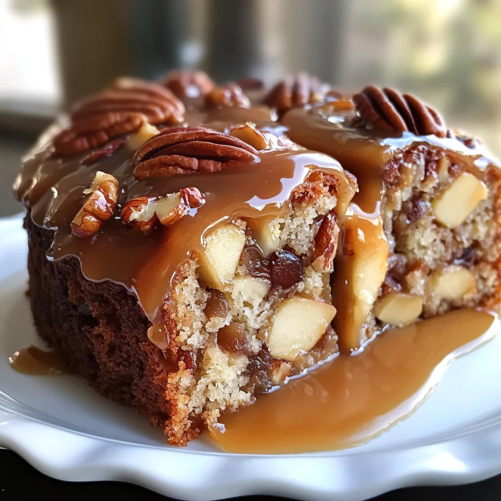 Apple Pecan Cake With Caramel Glaze
