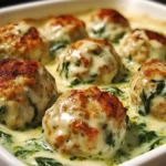 Baked Chicken Ricotta Meatballs with Spinach Alfredo Sauce