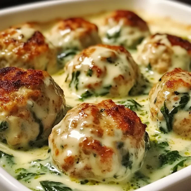 Baked Chicken Ricotta Meatballs with Spinach Alfredo Sauce