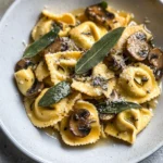 Cheese Tortellini with Butter, Mushrooms, and Crispy Sage