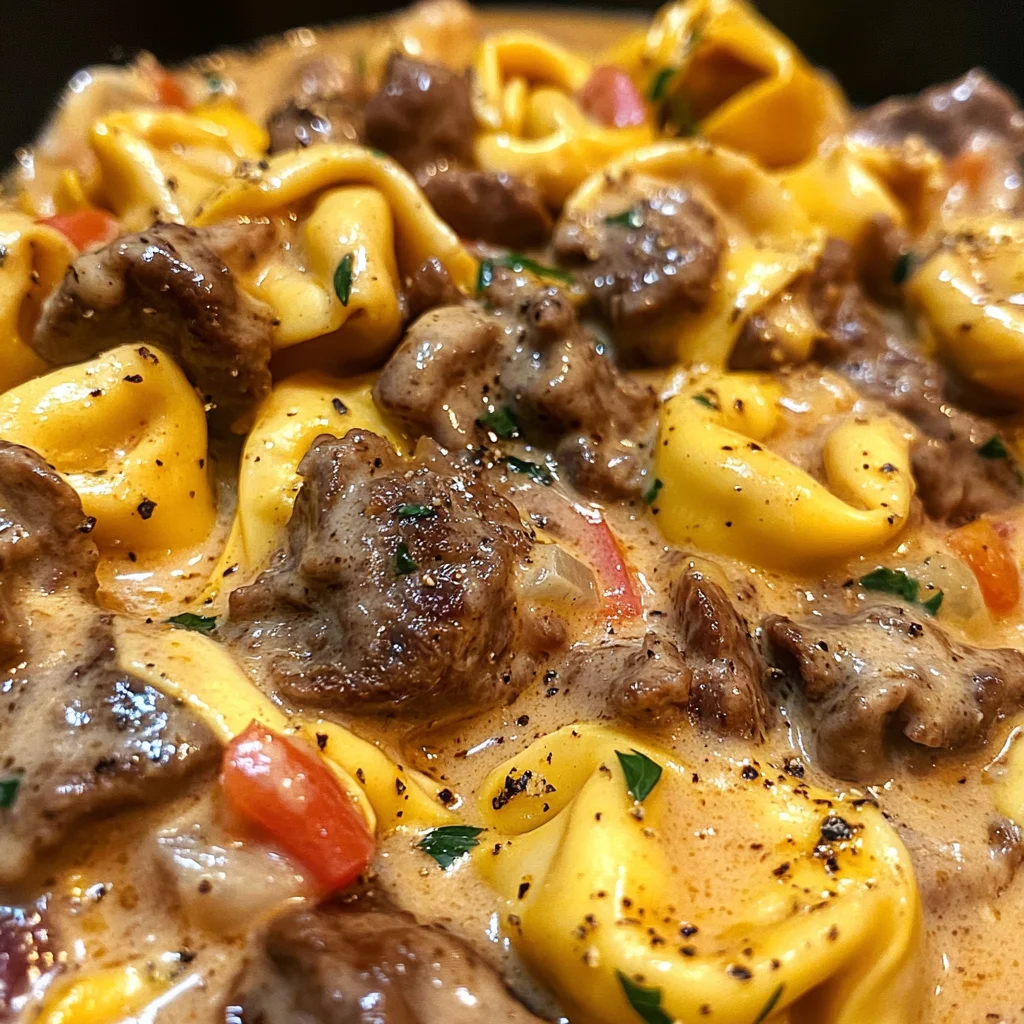 Cheesesteak Tortellini in Creamy Provolone Sauce