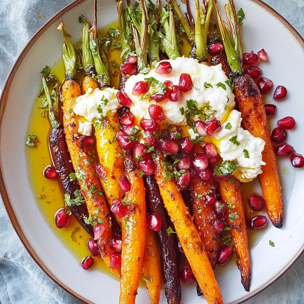 Honey Roasted Rainbow Carrots with Burrata and Pomegranate