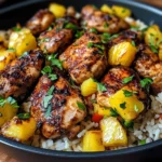 One Pan Caribbean Jerk Chicken with Pineapple-Coconut Rice Recipe