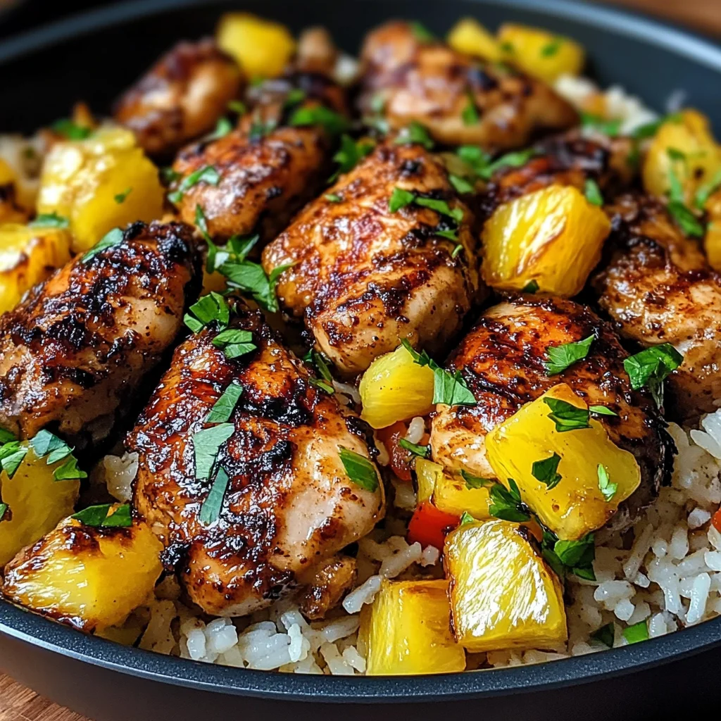 One Pan Caribbean Jerk Chicken with Pineapple-Coconut Rice Recipe