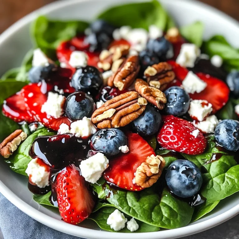 Berry Spinach Salad with Pecans, Feta, and Balsamic Glaze
