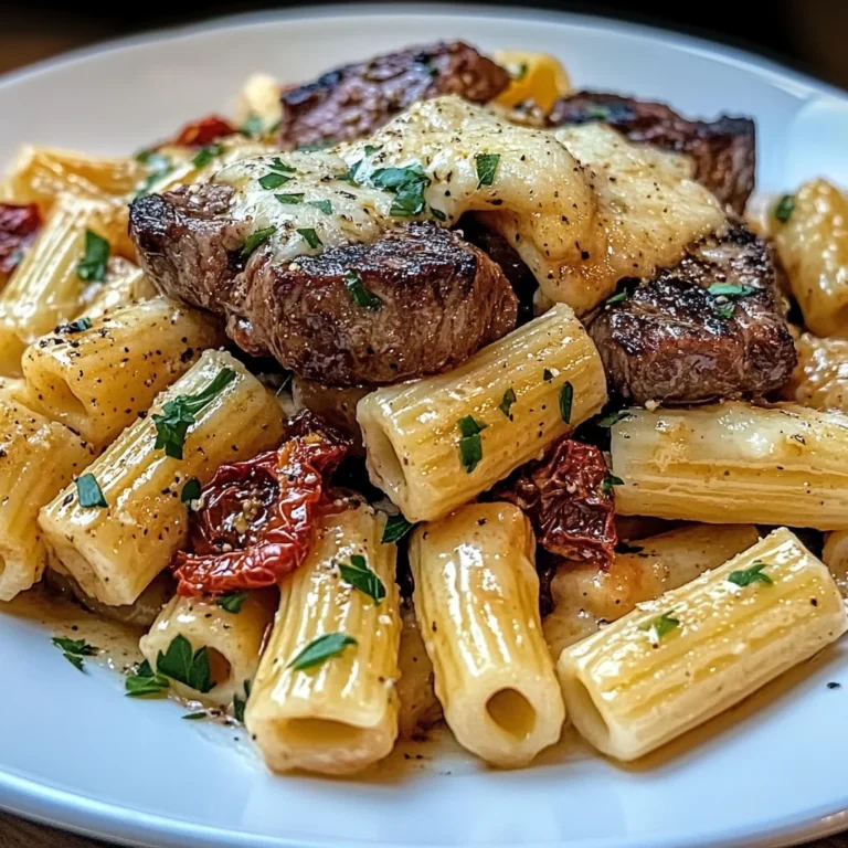 Garlic Butter Steak Tips with Cheesy Rigatoni
