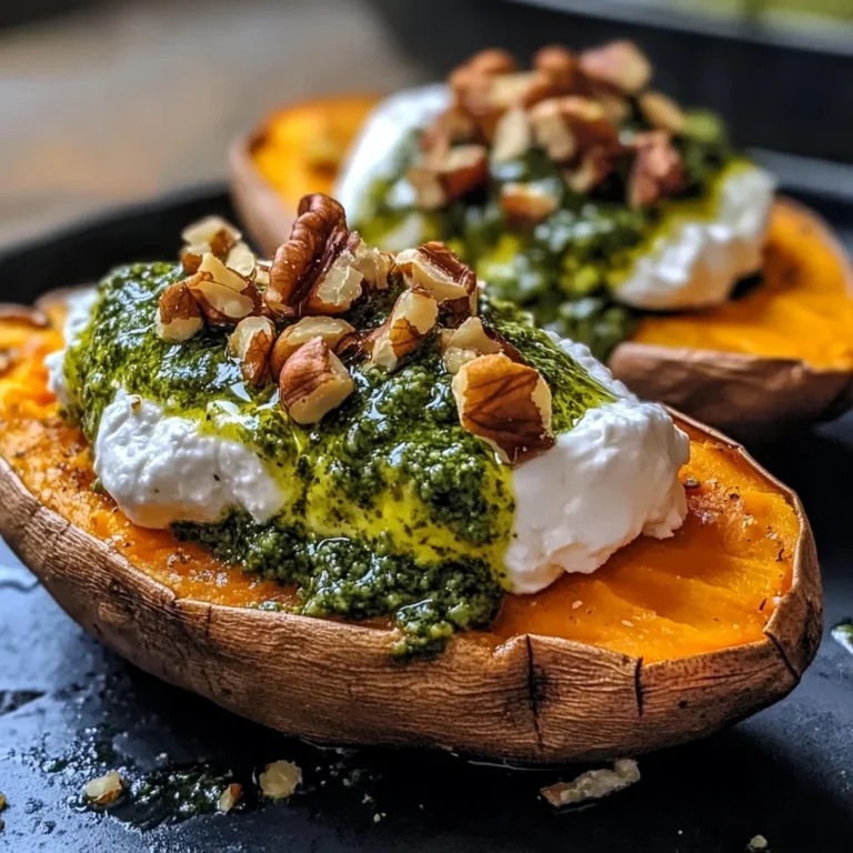 Stuffed Sweet Potatoes with Burrata, Toasted Walnuts & Sage Pesto